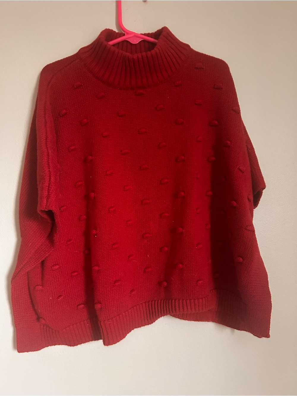 Toddler girls Carter's Red Pom-Pom Turtleneck Poncho Sweater